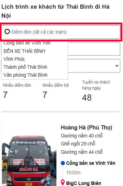 Ảnh minh họa lọc điểm đón